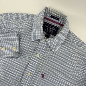 Abercrombie &‎ Fitch Mens Small Button Down Muscle Fit Blue Plaid Long Sleeve
